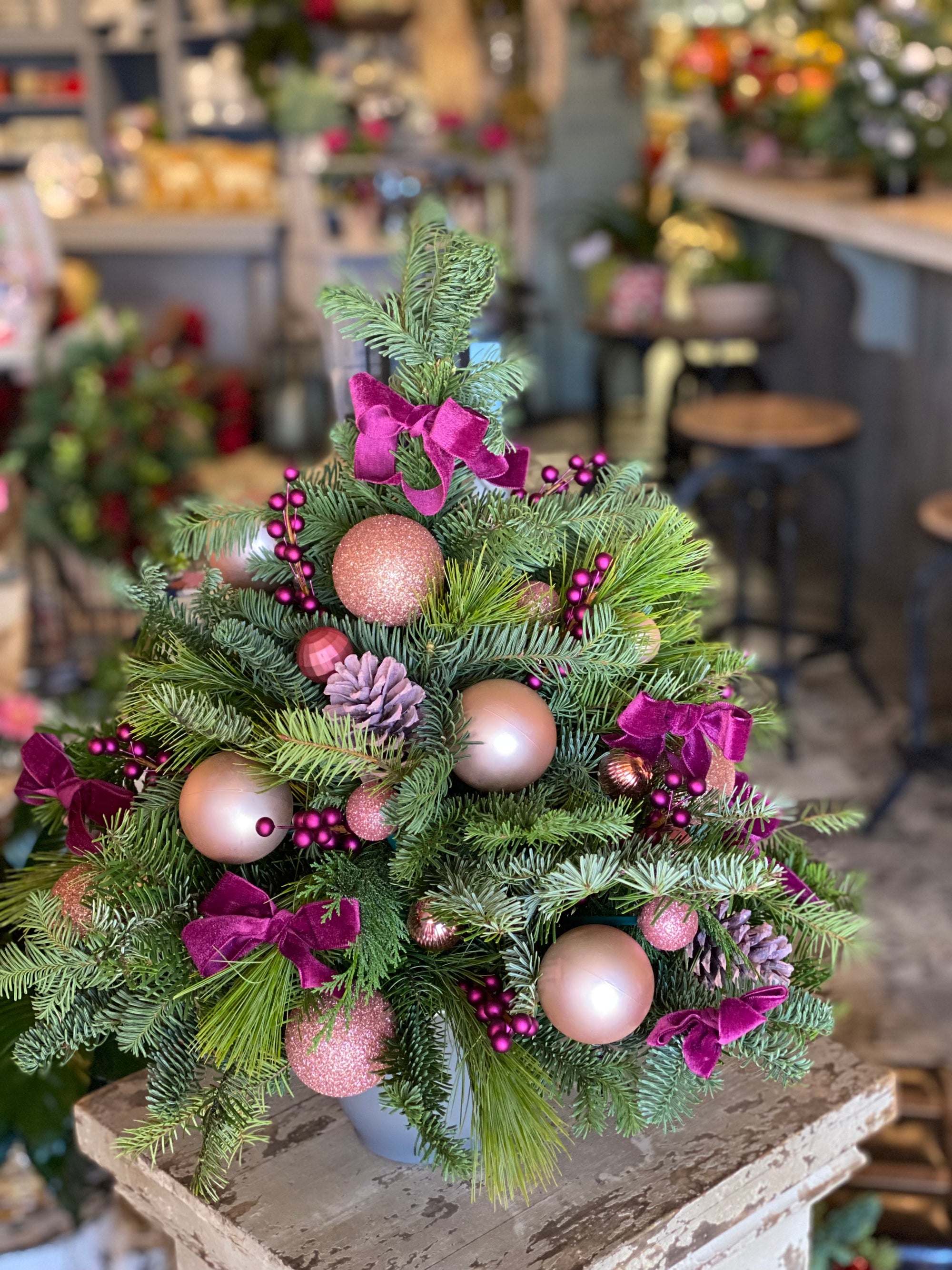 Pink, purple, and green Christmas tree